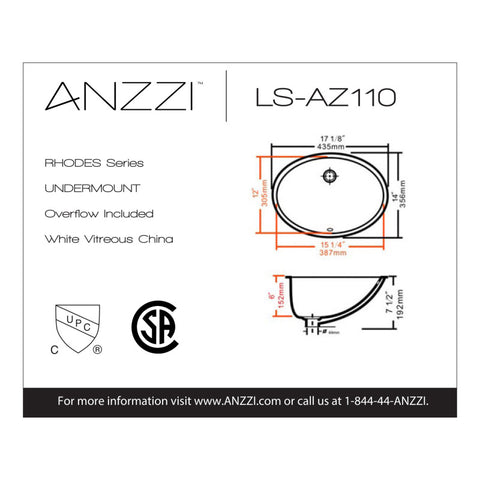 Rhodes Series 17 in. Ceramic Undermount Sink Basin in White