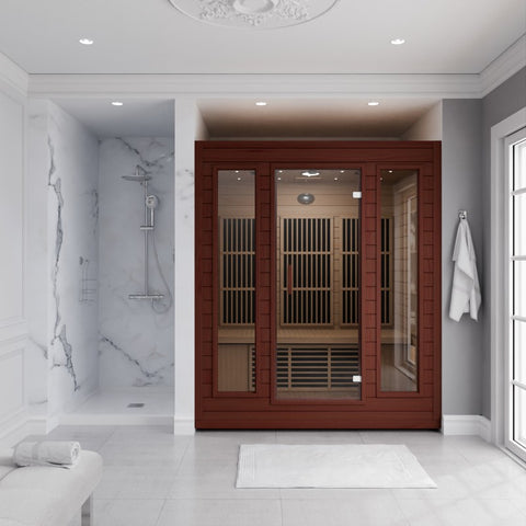 SC-SS0012-0S - SteamSpa Curacao 3-Person Carbon FAR Infrared Hemlock Wooden Indoor Home Sauna Room with LED Touch Control Panel