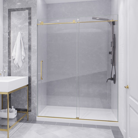 Leon Series 60 in. by 76 in. Frameless Sliding Shower Door with Handle