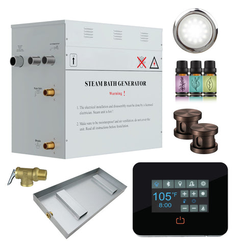CON1200OB - SaunaSpa Contractors Series 12kW Steam Bath Generator with Quickstart Continuous Steam, Black Digital Touch Pad, Built-in Auto-drain, Drain Pan, White LED light, and Aroma Steamhead in Oil Rubbed Bronze