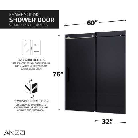 ANZZI Leon Series 60 in. by 76 in. Frameless Sliding Shower Door with Handle