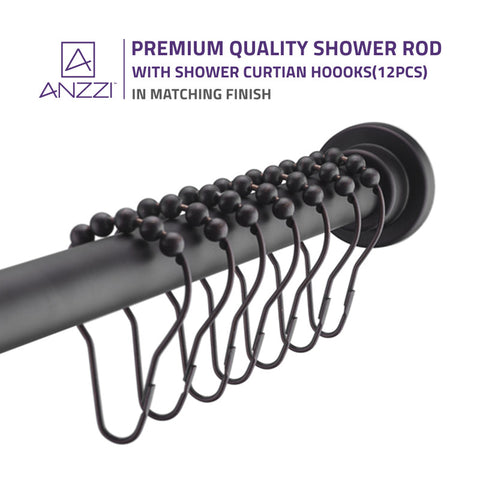 ANZZI 35-55 Inches Shower Curtain Rod with Shower Hooks