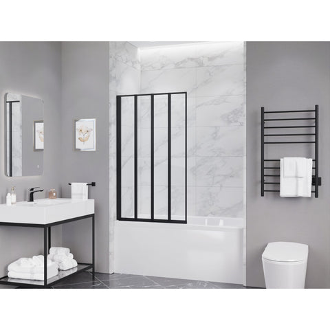 SD-AZ16-01MB - ANZZI Accordion Style 33 in. x 56 in. H Sliding Framed Shower Door in Matte Black with Tsunami Guard Tempered Clear Glass