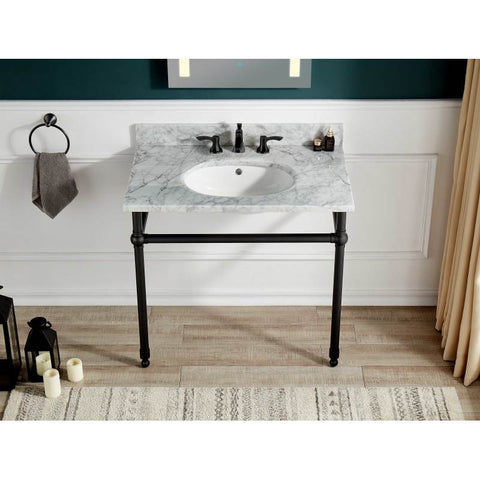 CS-FGC004-MB - ANZZI Verona 34.5 in. Console Sink in Matte Black with Carrara White Counter Top