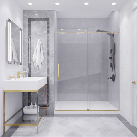 Leon Series 60 in. by 76 in. Frameless Sliding Shower Door with Handle