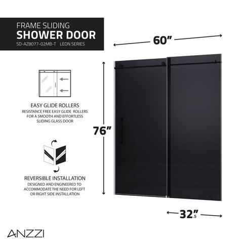 Leon Series 60 in. by 76 in. Frameless Sliding Shower Door with Handle