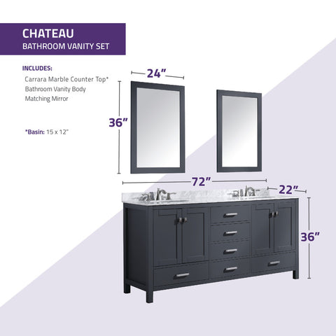 Chateau 72 in. W x 22 in. D Bathroom Vanity Set with Carrara Marble Top with White Sink