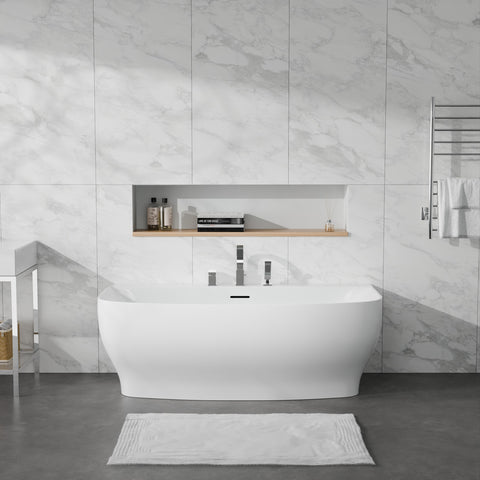 Bank Series 65 in. x 31 in. Flat Bottom Acrylic Freestanding Soaking Bathtub with Center Drain, Polished Chrome Faucet