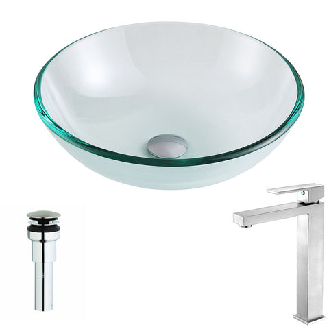 ANZZI Etude Series Deco-Glass Vessel Sink in Lustrous Clear with Enti Faucet