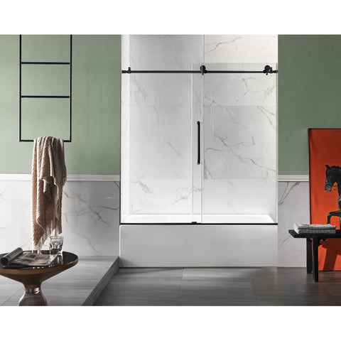 Anzzi 5 ft. Acrylic Rectangle Tub With 60 in. x 62 in. Frameless Sliding Tub Door