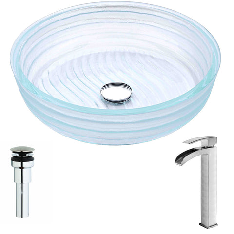 ANZZI Canta Series Deco-Glass Vessel Sink in Lustrous Translucent Crystal with Key Faucet
