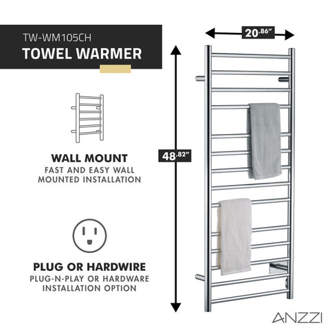 ANZZI Elgon 14-Bar Stainless Steel Wall Mounted Towel Warmer Rack