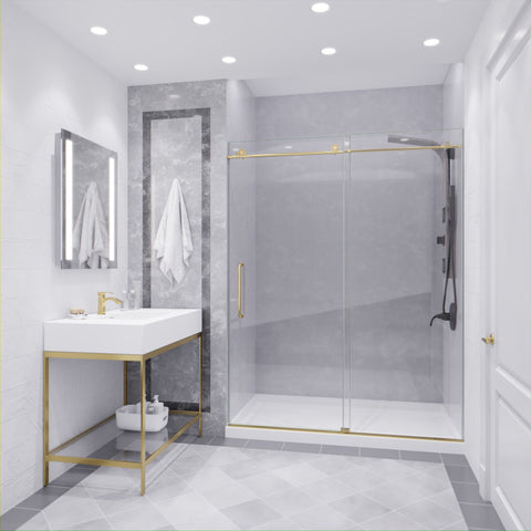 Leon Series 60 in. by 76 in. Frameless Sliding Shower Door with Handle