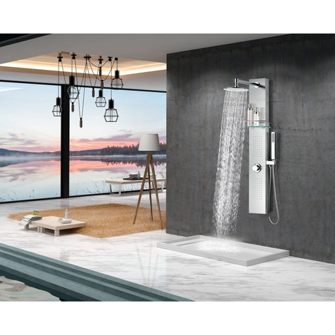 SP-AZ075 - ANZZI Coastal Series 44 in. 2-Jetted Full Body Shower Panel System with Heavy Rain Shower and Spray Wand in Brushed Steel