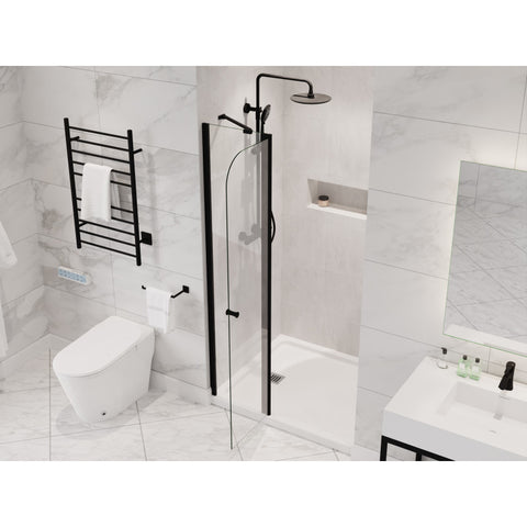 SD-AZ14-01MB - ANZZI Romance Series 33.3 in. x 72 in. H Hinged Frameless Shower Door in Matte Black with Tsunami Guard Tempered Glass