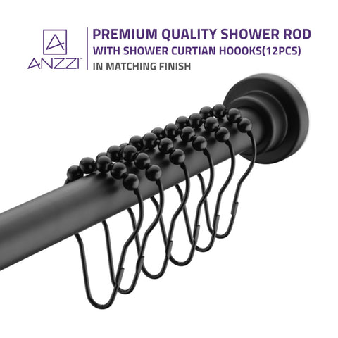 ANZZI 35-55 Inches Shower Curtain Rod with Shower Hooks