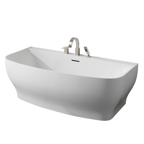Bank Series 65 in. x 31 in. Flat Bottom Acrylic Freestanding Soaking Bathtub with Center Drain, Brushed Nickel Faucet
