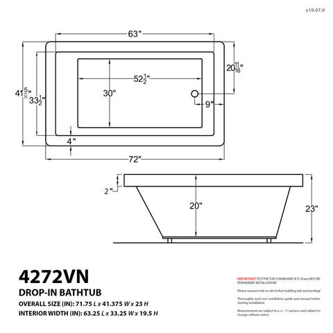 ANZZI Illyrian 6 ft. Acrylic Reversible Drain Rectangular Bathtub in White