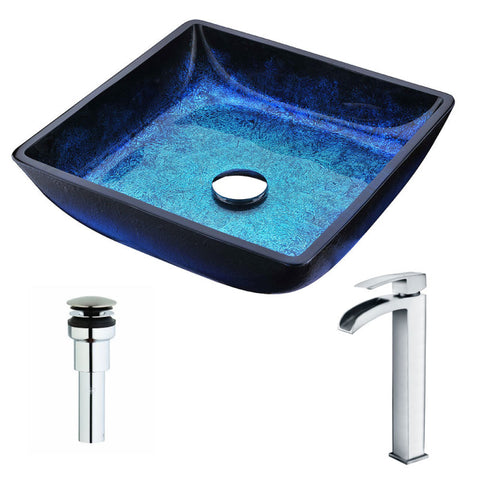 LSAZ056-097 - ANZZI Viace Series Deco-Glass Vessel Sink in Blazing Blue with Key Faucet in Polished Chrome