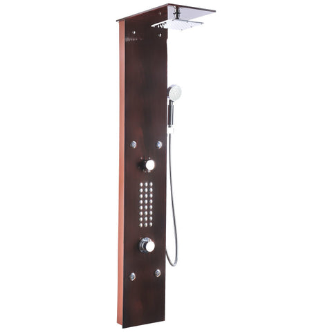 SP-AZ016 - ANZZI Rite 60.75 in. 28-Jetted Full Body Shower Panel with Heavy Rain Shower and Spray Wand in Mahogany Style Deco-Glass