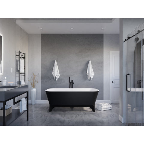 FT-AZ115 - ANZZI Nightshade Series 63 in. x 32 in. Soaking Freestanding Bathtub with Center Drain in Matte Black Exterior and Feet