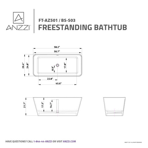 ANZZI 60 in. x 27 in. Freestanding Soaking Tub Man-Made Stone - Cenere Series