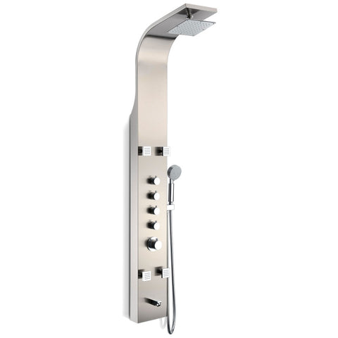 SP-AZ022 - ANZZI Echo 63.5 in. 4-Jetted Full Body Shower Panel with Heavy Rain Showerhead, Spray Wand and Tub Spout in Brushed Steel