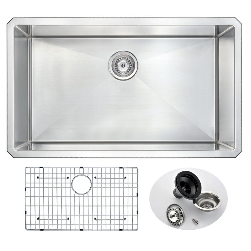 ANZZI Vanguard Undermount Stainless Steel 32 in. 0-Hole Single Bowl Kitchen  Sink in Brushed Satin