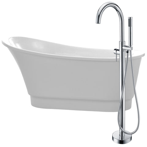 FTAZ095-0025C - ANZZI Prima Series 67 in. x 31 in. Flat Bottom Freestanding Soaking Bathtub with Center Drain and Faucet in Glossy White