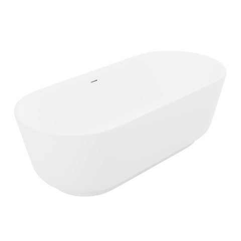 FT-AZ8402 - ANZZI Badi Series 71 in. x 32 in. Flat Bottom Solid Surface Freestanding Soaking Bathtub with Center Drain in Matte White
