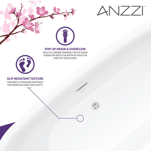 ANZZI 59 in. x 30 in. Freestanding Soaking Tub with Flatbottom - Ami Series