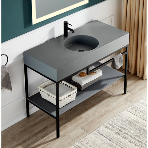 CS-FGC002-MB - ANZZI Siena 48 in. Console Sink in Matte Black with Matte Grey Counter Top