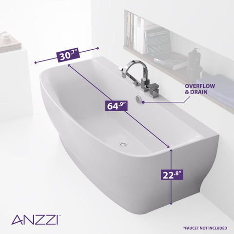 ANZZI 64 in. x 30 in. Freestanding Soaking Tub with Flatbottom - Bank Series