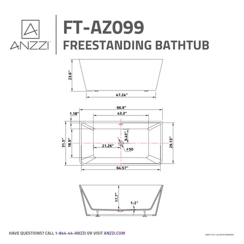 ANZZI Zenith Series 5.58 ft. Freestanding Bathtub
