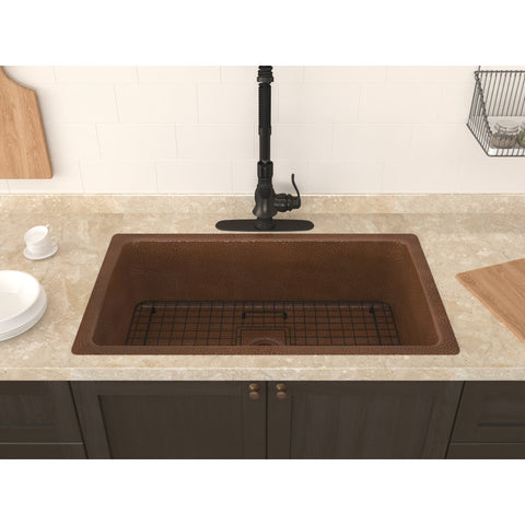 ANZZI Gilbert Drop-in Handmade Copper 31 in. 0-Hole Single Bowl Kitchen Sink in Hammered Antique Copper