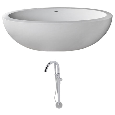 FT504-0025 - ANZZI Lusso Series 76 in. x 41 in. Flat Bottom Freestanding Soaking Bathtub with Center Drain and Faucet in Matte White