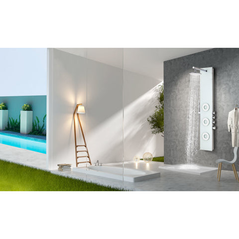SP-AZ031 - ANZZI Lynn Series 58 in. 3-Jetted Full Body Shower Panel with Heavy Rain Shower and Body Jets and Spray Wand in White