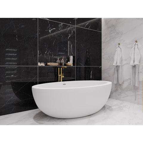 FT-AZ504 - ANZZI Lusso 6.3 ft. Solid Surface Center Drain Freestanding Bathtub in Matte White