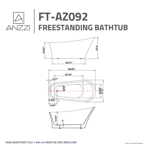 ANZZI 67 in. x 31 in. Freestanding Soaking Tub with Flatbottom - Maple Series