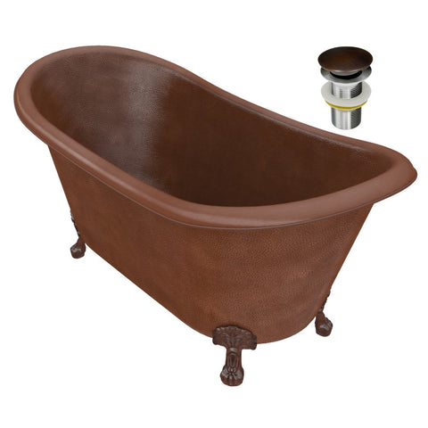 Aeris 66 in. Handmade Copper Double Slipper Clawfoot Non-Whirlpool Bathtub in Hammered Antique Copper
