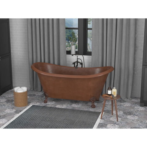 BT-013 - ANZZI Aeris 66 in. Handmade Copper Double Slipper Clawfoot Non-Whirlpool Bathtub in Hammered Antique Copper
