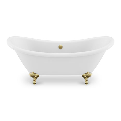 FT-AZ132BG - ANZZI Falco Series 70 in. x 29 in. Soaking Freestanding Bathtub with Center Drain in Glossy White with Brushed Gold Feet