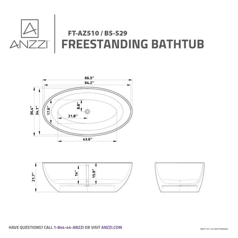 ANZZI 67 in. x 37 in. Freestanding Soaking Tub Man-Made Stone - Cestino Series