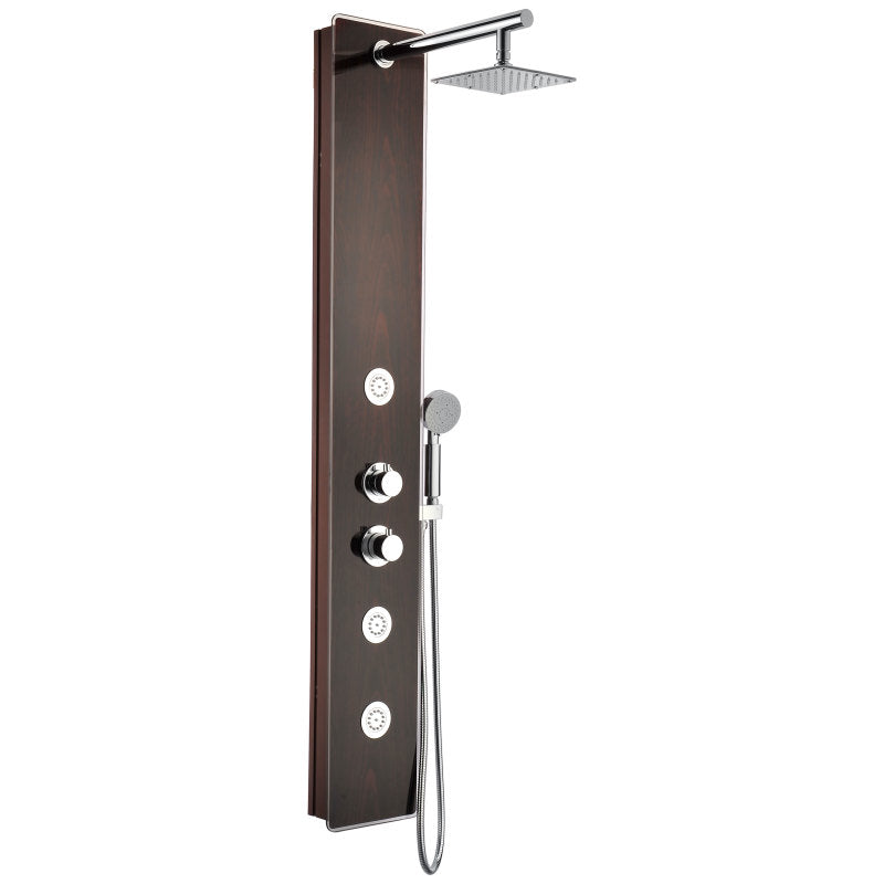 ANZZI Pure 59 in. 3-Jetted Shower Panel with Heavy Rain Shower and Spray  Wand in Mahogany Deco-Glass