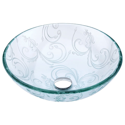 LS-AZ065 - ANZZI Vieno Series 17 in. Bathroom Vessel Sink with Scratch-Tough and Stain-Resistant Non-Porous Surface in Clear Floral Glass
