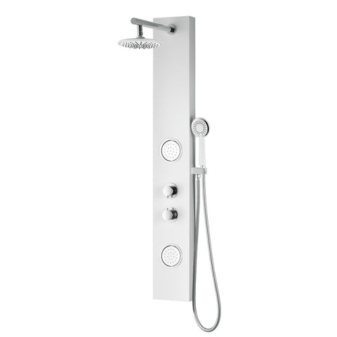 SP-AZ057 - ANZZI Aquifer Series 56 in. Full Body Shower Panel System with Heavy Rain Shower and Body Jets and Spray Wand in White