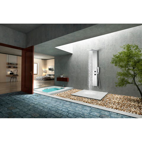 SP-AZ041 - ANZZI Expanse Series 57 in. 2-Jetted Full Body Shower Panel System with Heavy Rain Shower and Spray Wand in Brushed Steel
