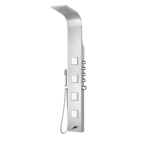 SP-AZ043 - ANZZI MESA Series 64 in. 4-Jetted Full Body Shower Panel System with Heavy Rain Shower and Spray Wand in Brushed Steel