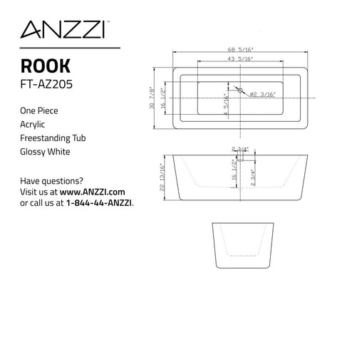 Rook Series 5.69 ft. Freestanding Bathtub in Mahogany