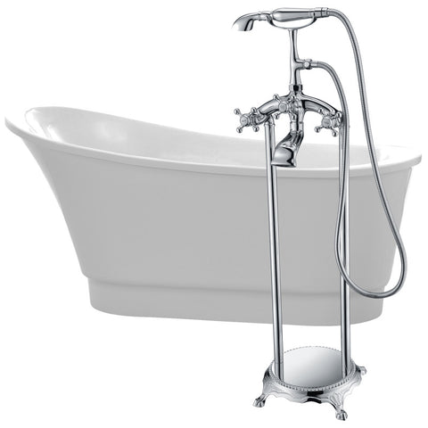 FTAZ095-0052C - ANZZI Prima Series 67 in. x 31 in. Flat Bottom Acrylic Freestanding Soaking Bathtub with Center Drain in Glossy White